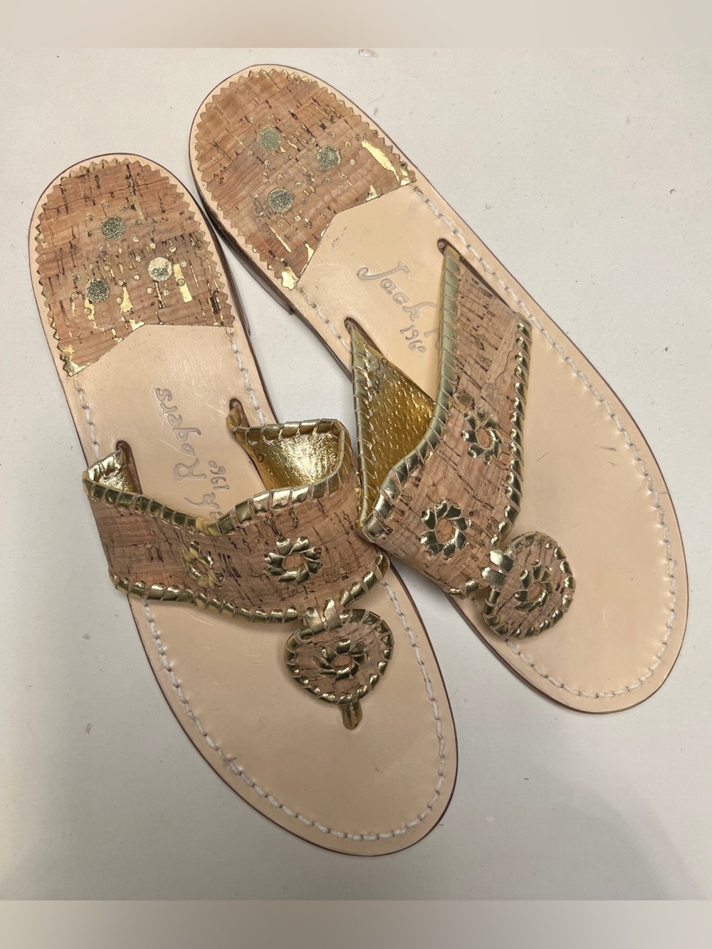 Jack Rogers Gold Cork Mosaic Leather Sandals